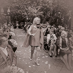 Geigerin spielt bei Hochzeitsfeier im Freien